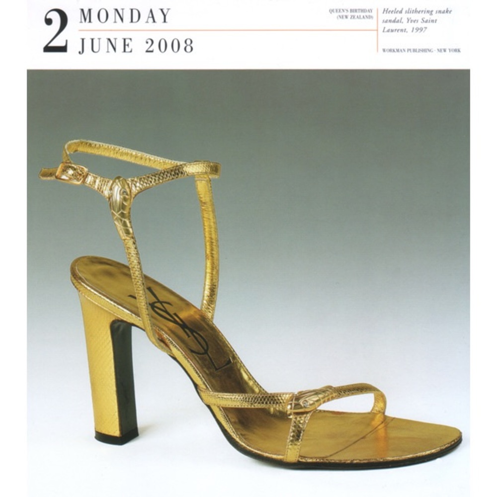 NEW Yves Saint Laurent YSL Vintage 1997 Snake Motif Metallic Sandal Heel Gold 37